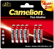 Батарейка Camelion LR03 Alkaline Plus 1,5В 4+2 (мизинчик уп 6 шт)